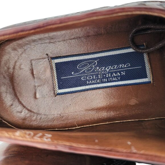 Bragano Cole Haan Woven Leather Oxfords Brown Italy Mens 9.5 Dress Shoes Vintage - Picture 5 of 11